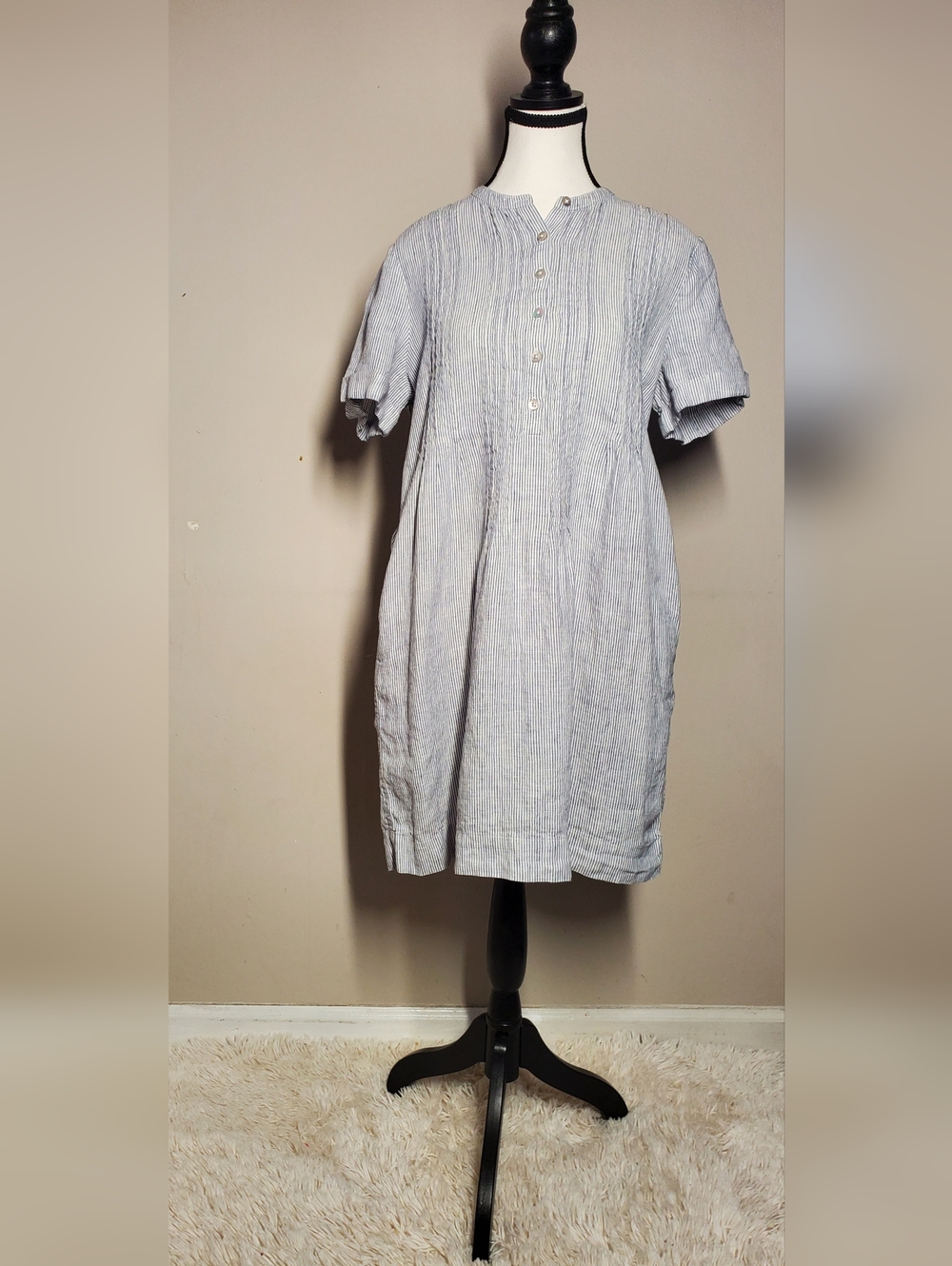 Quince Pale Blue Pintuck Linen Mini Dress - Picture 4 of 14